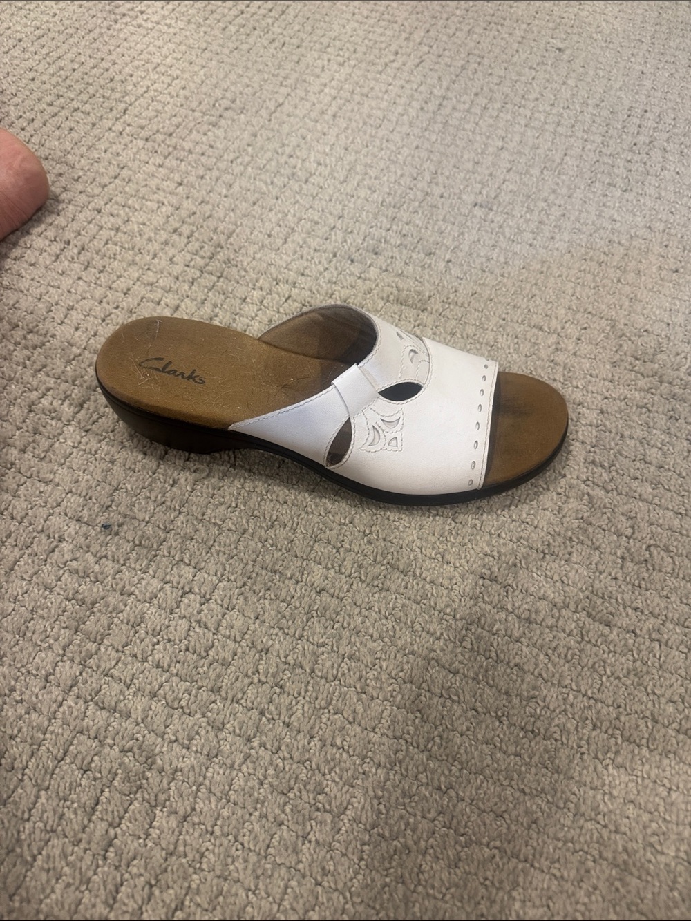 Clarks White Leather Slip-On Mule